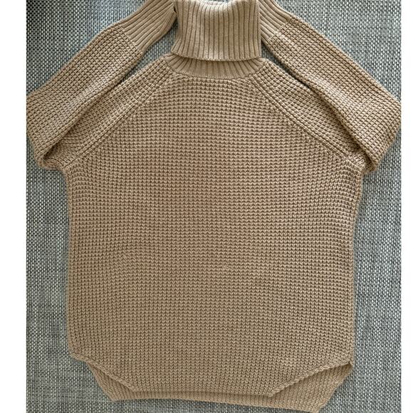 HATCH Waffle Knit Merino Wool/Cashmere Turtleneck Sweater Neutral Camel One Size - Picture 2 of 7